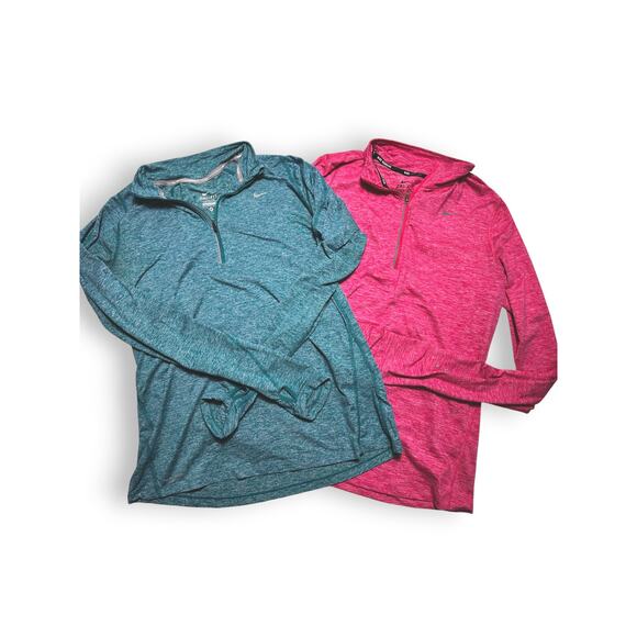Nike Dri-Fit 1/4 Zip Top Bundle 2 Women's Pink + Teal Size Medium - Picture 2 of 13